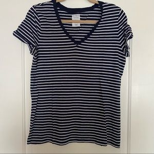 Gap Basic Navy & White Striped V Neck Tee